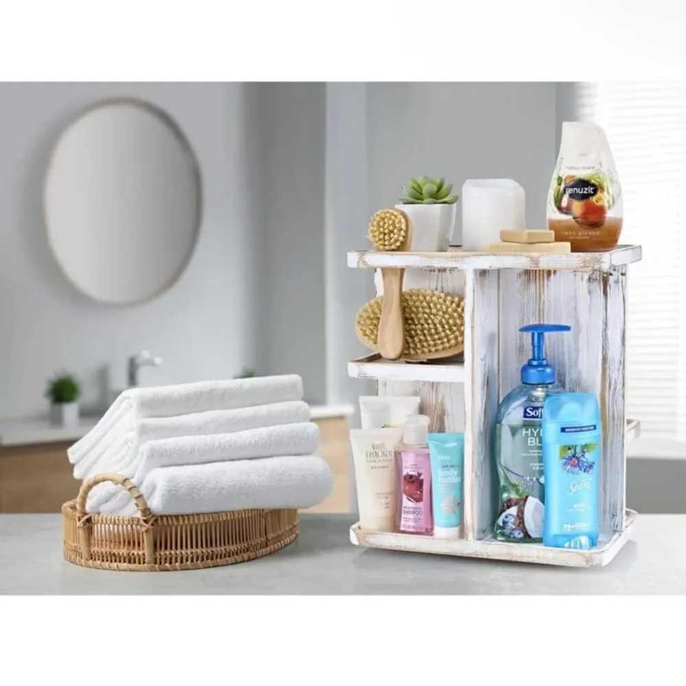 Rotating Organizer Vanity for Bathroom & Kitchen Wood Lazy Suzan for Organizing